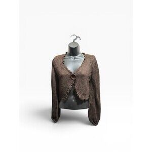 Y2K Knit Coquette Bolero Medium Ballon Sleeve Brown Cardigan Cropped Sweater